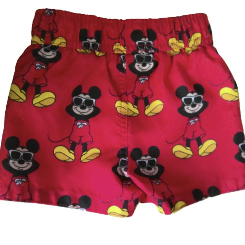 New Disney Junior Swim Trunks Shorts Mickey Mouse Red W/ Print NWOT Boys Sz 12 M